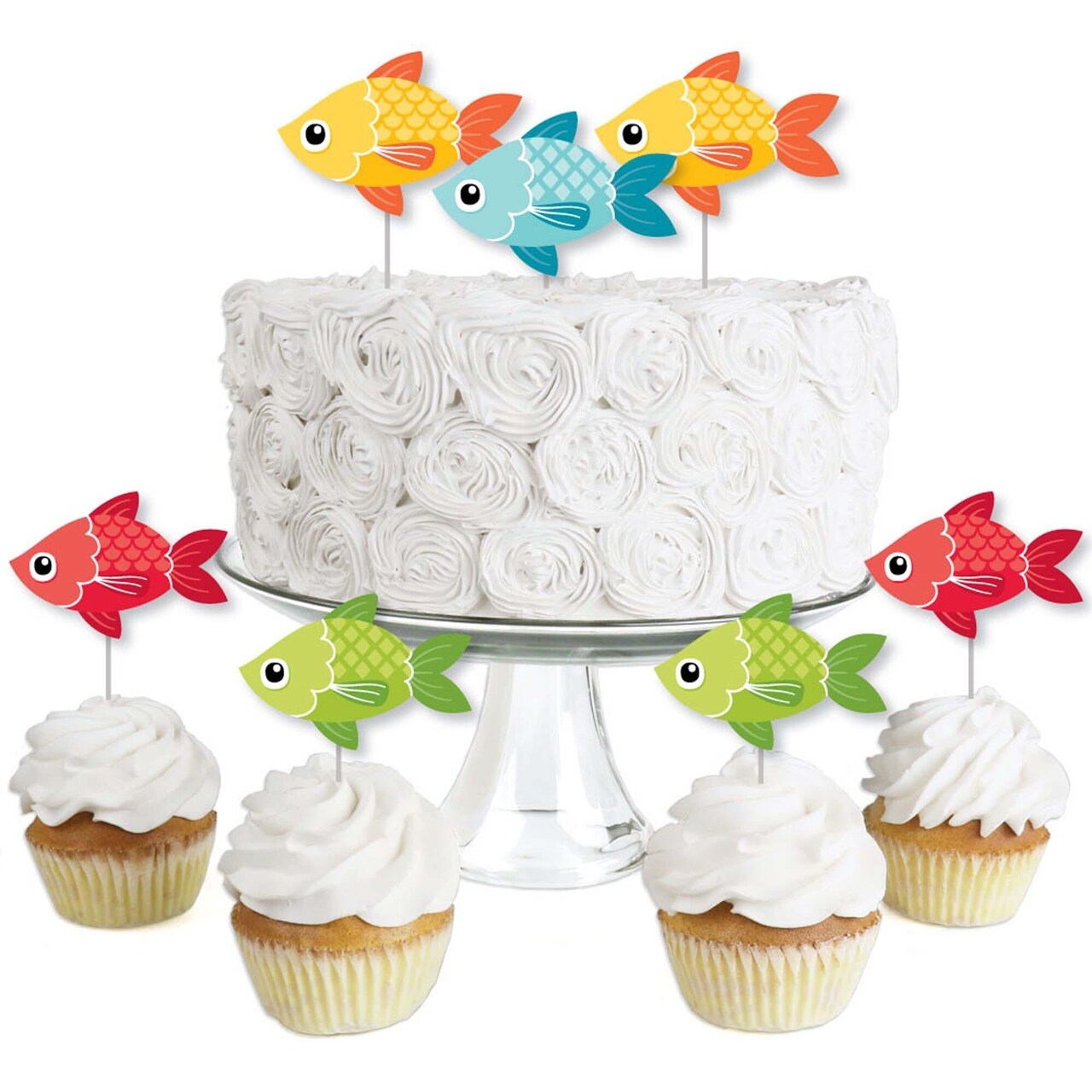 Big Dot of Happiness Let's Go Fishing - Dessert Cupcake Toppers - Fish Themed Birthday Party or Baby Shower Clear Treat Picks - Set of 24